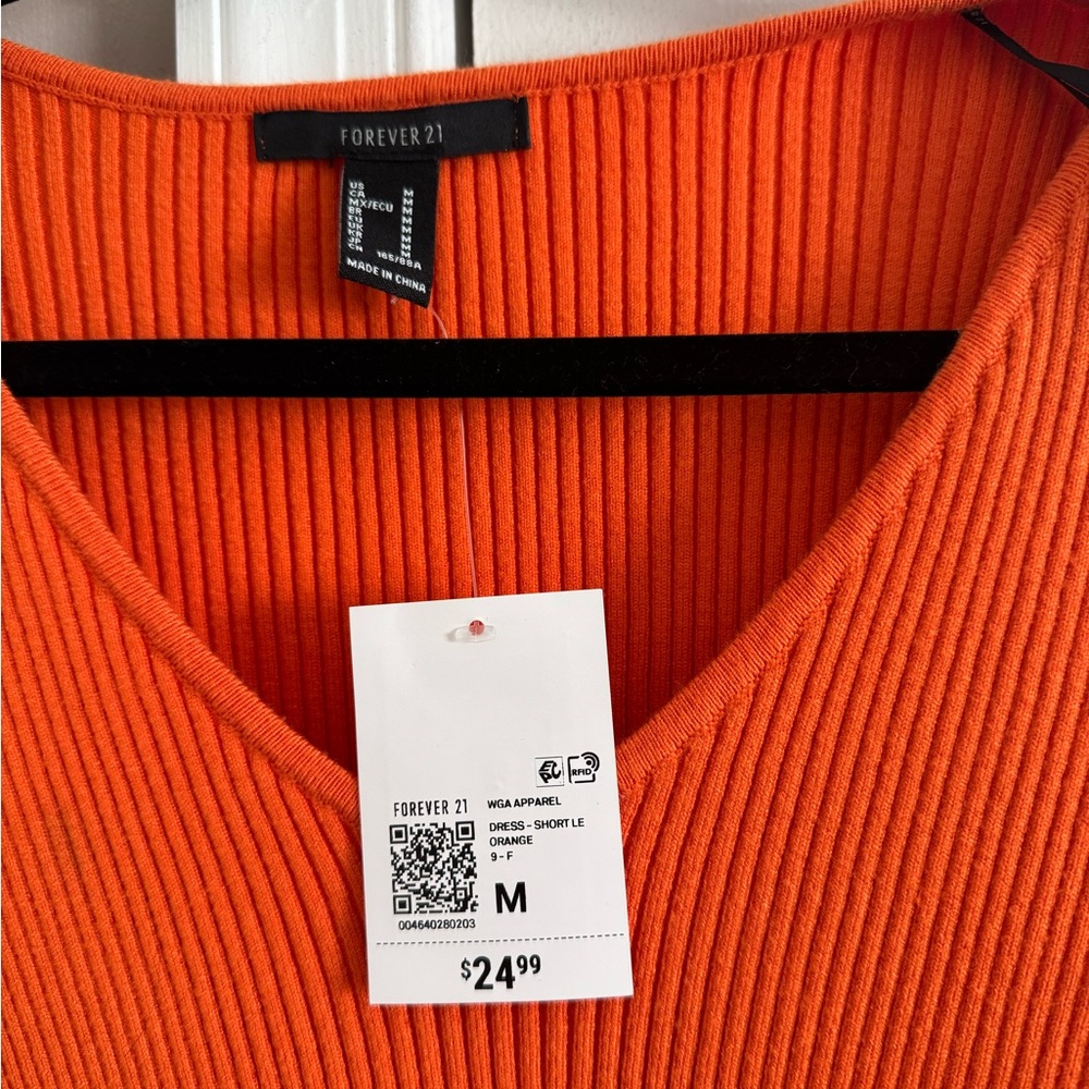 Orange Ribbed V-Neck Dress - Picture 2 of 2